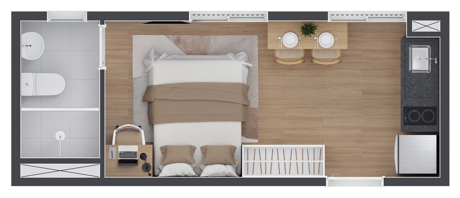 Planta de apartamento studio de 17 m² em Mooca, São Paulo