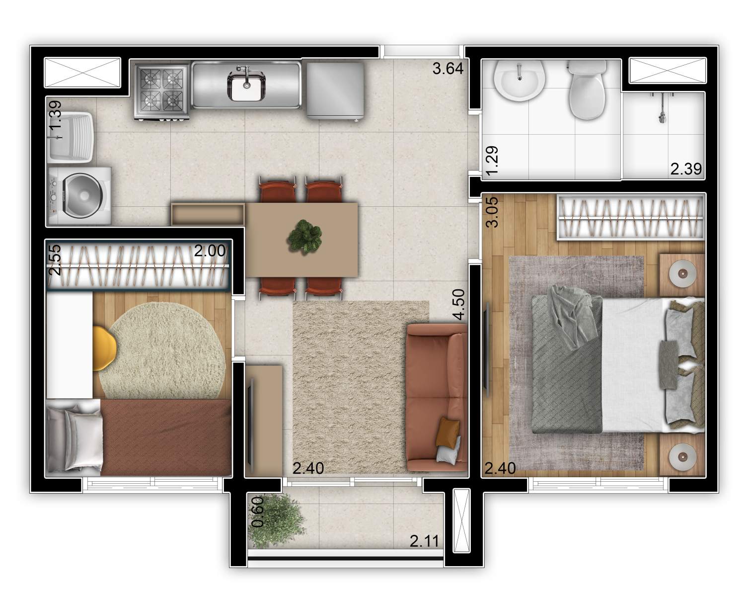 Planta de apartamento planta de 36 m² em Vila Tolstói, São Paulo