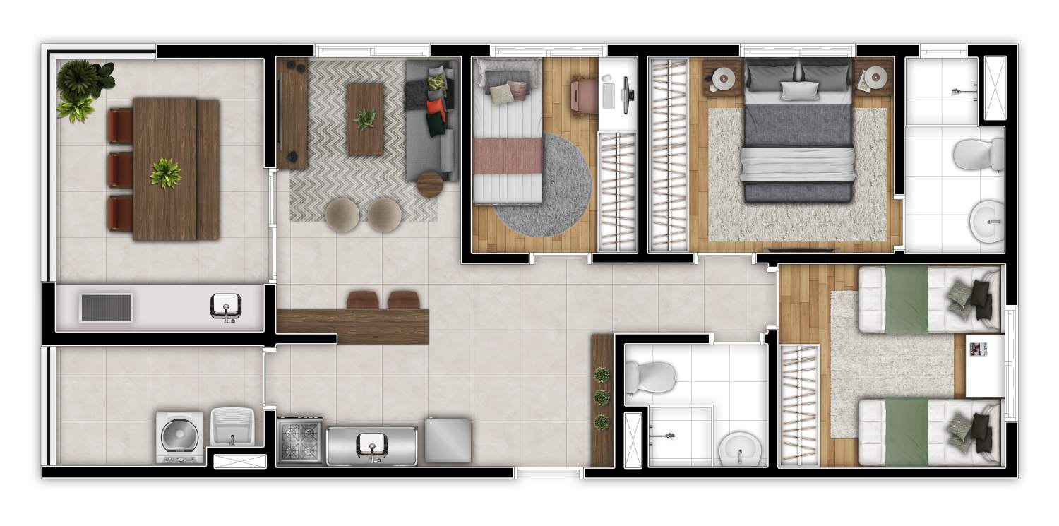 Planta de apartamento planta de 71 m² em Vila Tolstói, São Paulo